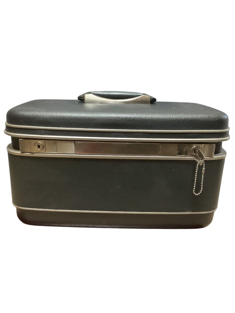 Vtg Samsonite Silhouette Train Case Mirror Key Gray Divided Int Shwayder USA